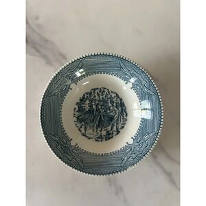 Vintage Blue Transferware Victorian Skating‎ Scene Bowl 7" Unmarked